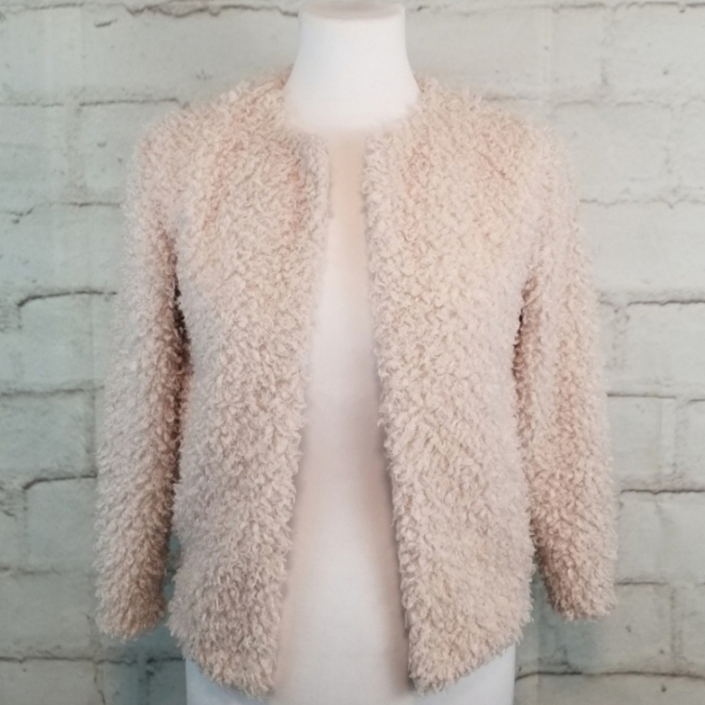 H&M S 2 Blush Pink Open-Front Fuzzy Soft Teddy Bear Jacket